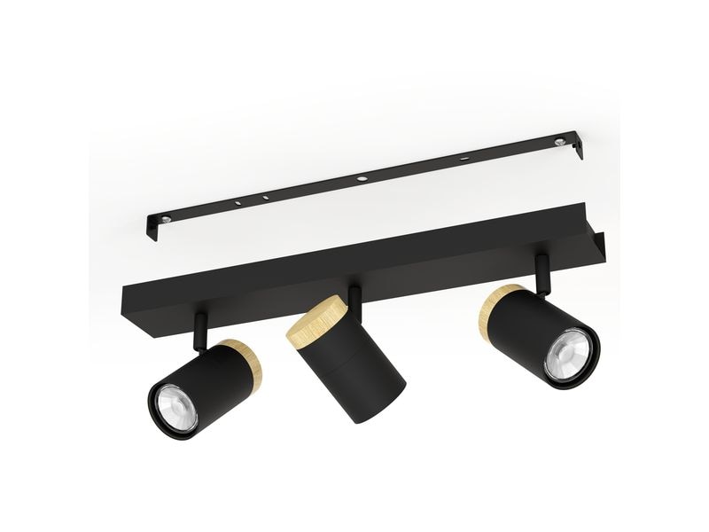 EGLO Leuchten Balkenspot CARTAGENA GU10 3 x 4.5W Verstellbarer 3-flammiger Deckenspot aus Gummibaumholz und Metall für individuelle Lichtakzente