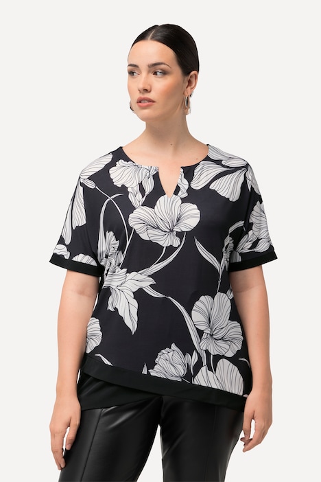 Blusenshirt, Blüten, Tunika-Ausschnitt, Halbarm