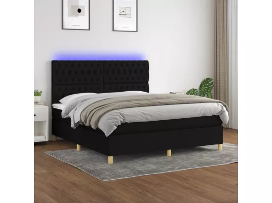 Sommier tapissier avec matelas et LED Noir 180x200 cm Tissu