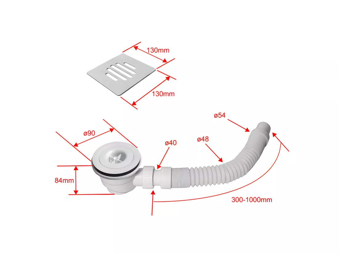 Receveur de douche 80x80cm avec une grille en ABS, bac à douche carré, Extra-plat, blanc, anti-dérapant
