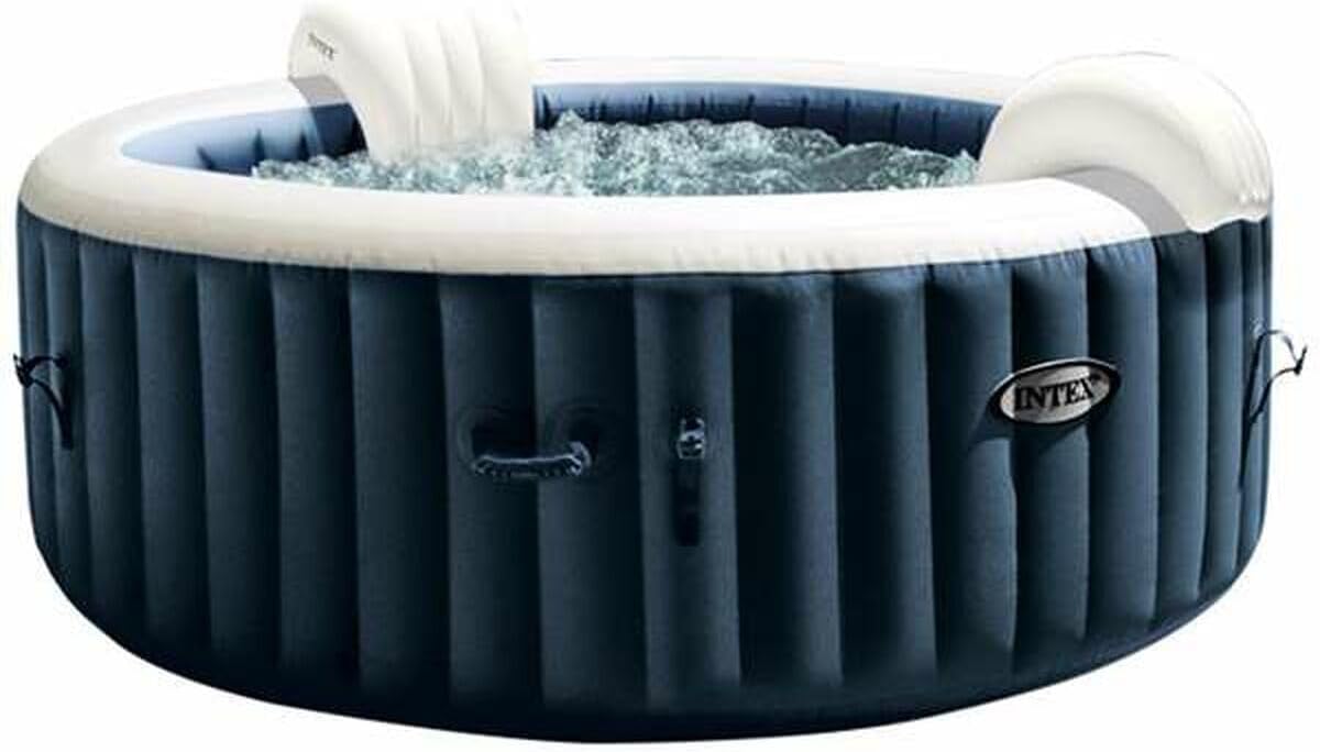 Intex 28430EX - Whirlpool aufblasbar PureSpa Bubble Massage, 4 Personen, 140 Düsen, Heizung, PVC, Navyblau, ⌀ 196x71 cm