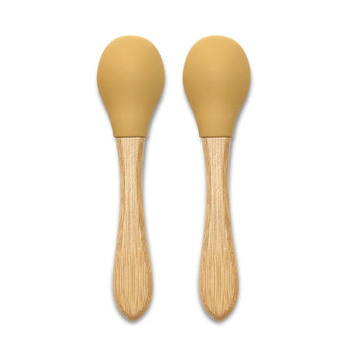 Lot de 2 cuillères en silicones manche bambou JAUNE - LORELLI