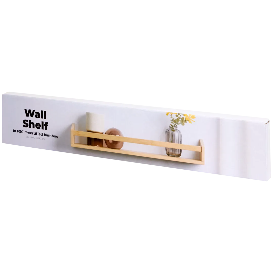 Bamboehouten wandplank 57 x 10 x 9 cm | diverse kleuren