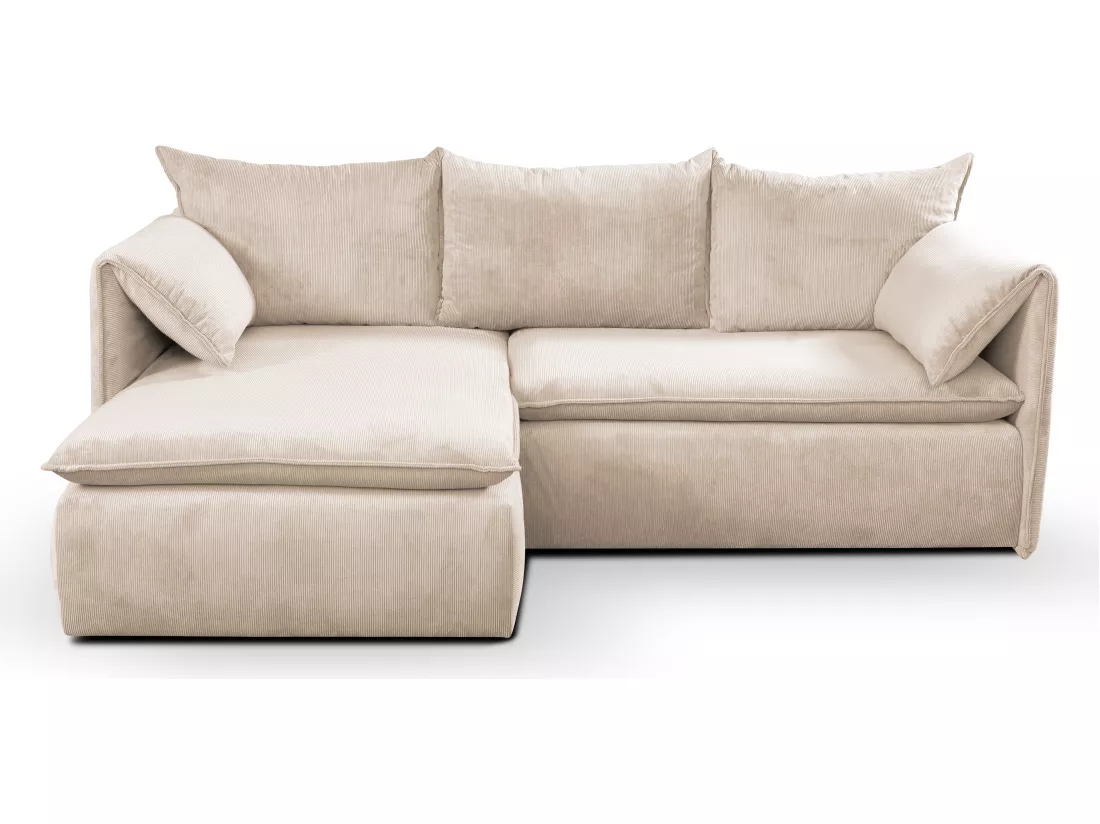 Canapé d'angle gauche convertible en velours côtelé beige TEODORA