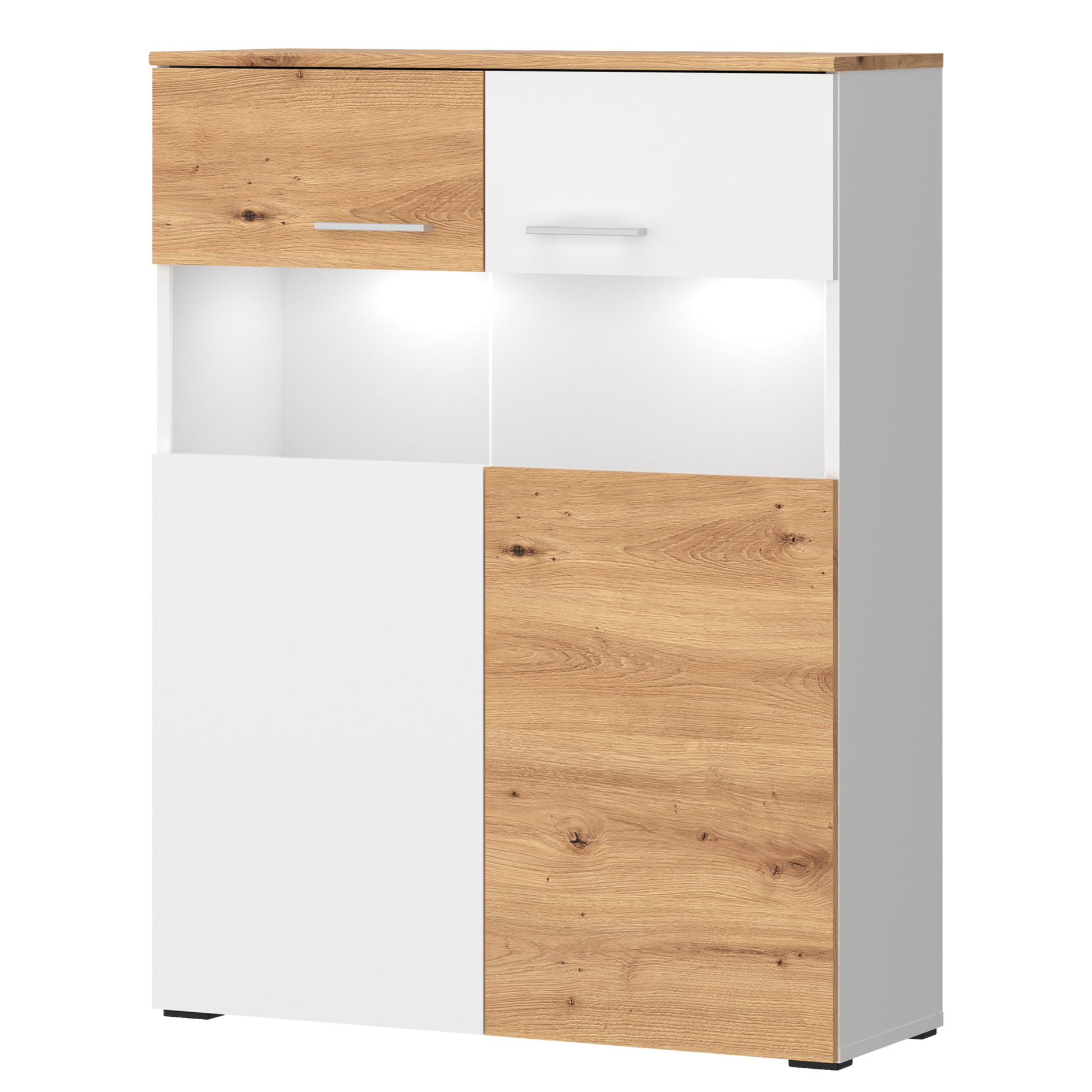 Vitrine - Alpinweiß - Artisan Eiche - 85 cm