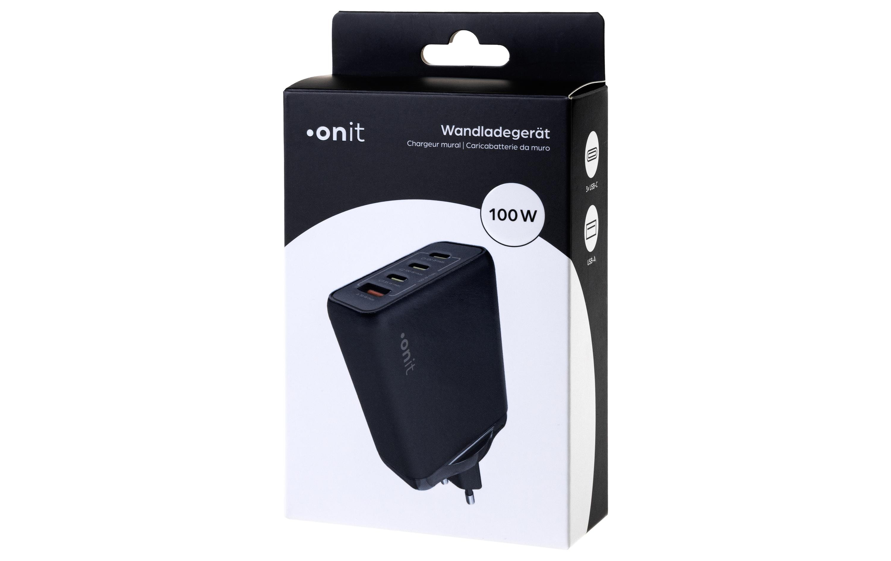 USB-Wandladegerät Quad 3C1A 100 W GaN SchwarzLadeadapter mit drei USB-C-Ports und einem USB-A-Port