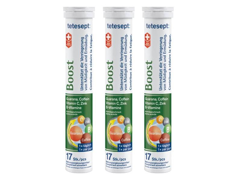 tetesept Boost 3 x 17 Brausetabletten Vegane Nahrungsergänzung gegen Müdigkeit