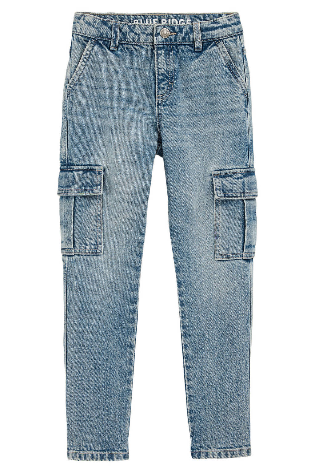 WE Fashion Blue Ridge tapered  waist cargo jeans light blue denim