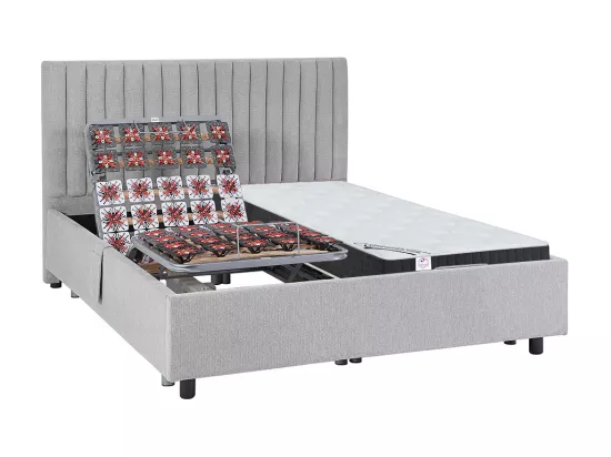 Lit électrique de relaxation déco tout plots + matelas ressorts ensachés et mémoire de forme - 2 x 90 x 200 cm - Tissu - Gris - ANTALISA de YSMÉE