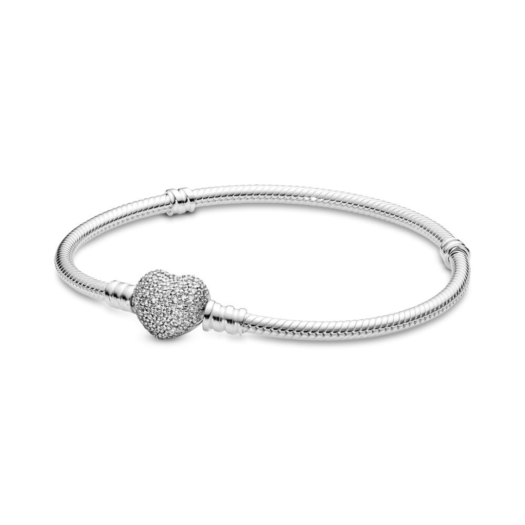 Pandora Moments Schlangen-Gliederarmband mit Funklendem Herz-Verschluss