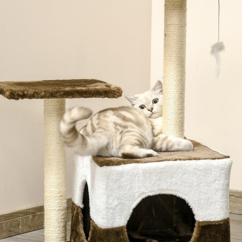 Arranhador para Gatos PawHut com Caverna Marrom