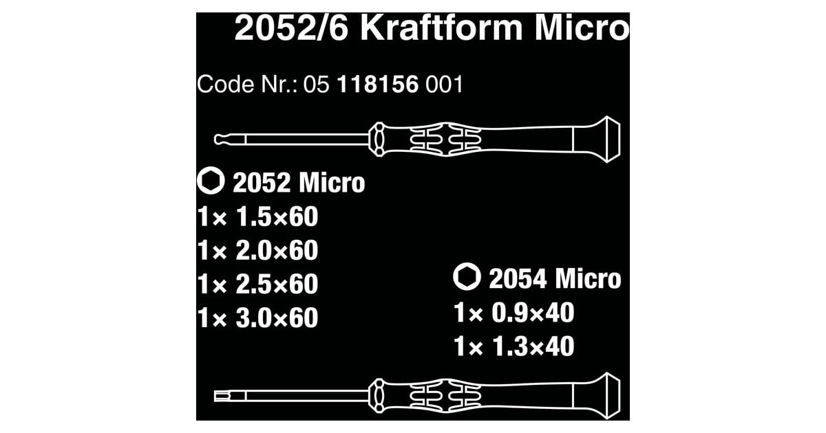 Wera2052/6 Micro-schroevendraaierset + houder  (Zwart/groen, 6-delig)