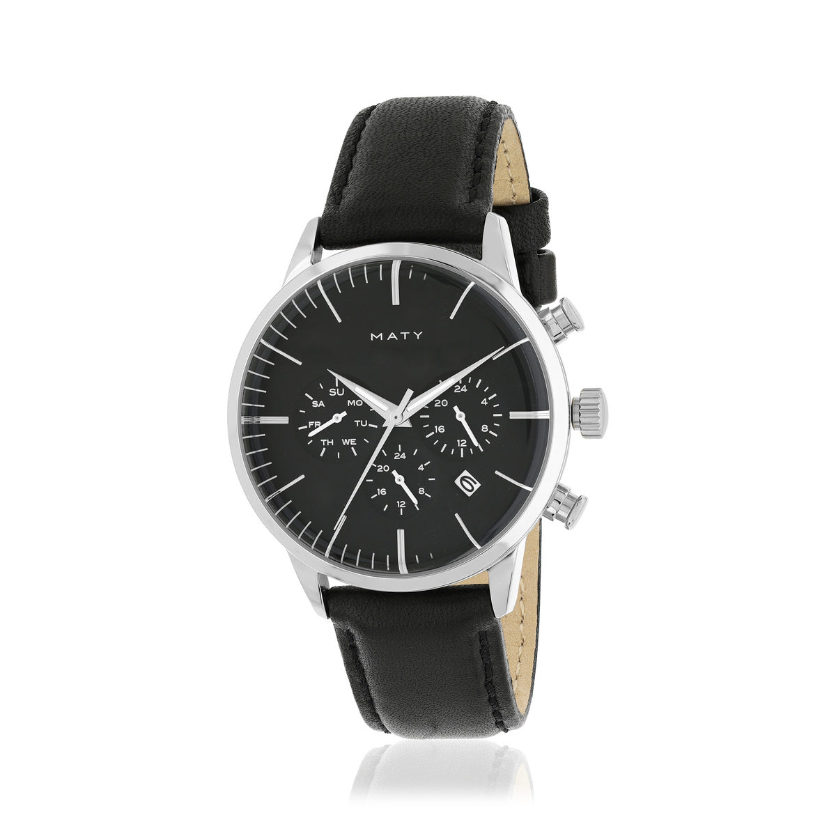 Montre homme acier bracelet cuir noir