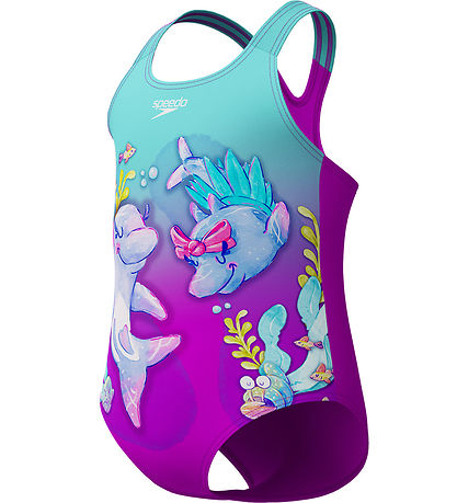 Speedo Badeanzug - Schwimmen lernen - Türkis/Lila m. Delfine