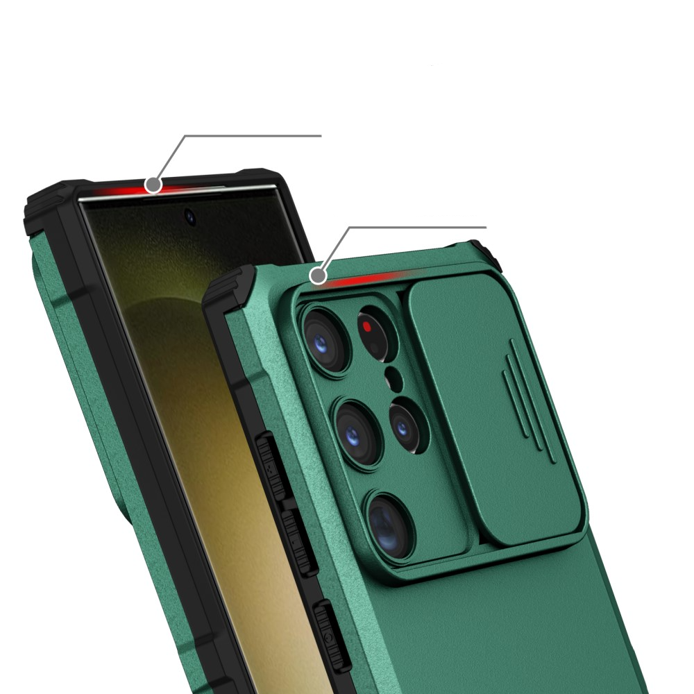 Samsung Galaxy S24 Ultra Hybrid Outdoor Hardcase Hülle mit Cam-Slider   Kickstand - Grün (Matt)