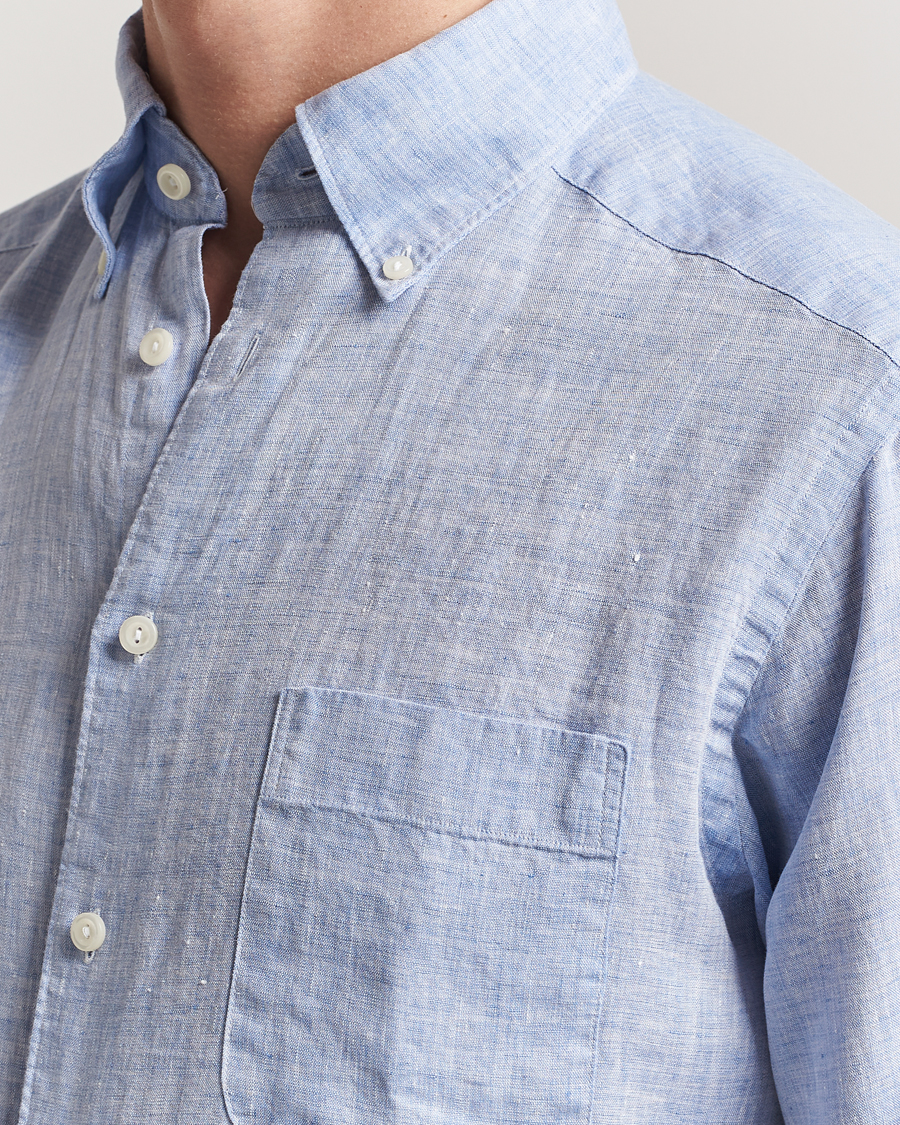 Eton Slim Fit Linen Button Down Shirt Light Blue