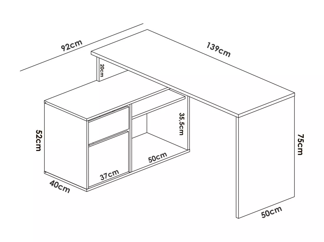 Bureau Gardena, Bureau multi-positions pour le bureau ou la chambre, Table d'étude d'angle polyvalente, 139x92h75 cm, Chêne et Anthracite