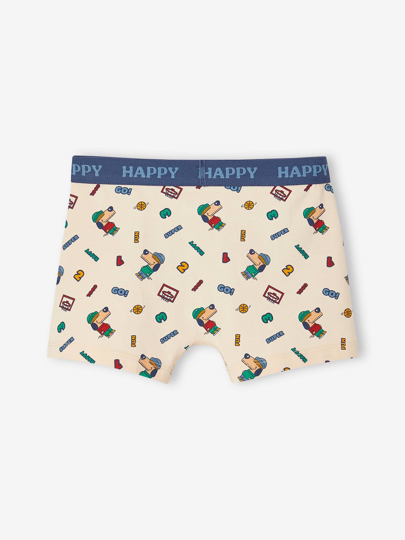 Pacote com 5 cuecas boxer elásticas com estampa de cachorro para meninos, azul-acinzentado.