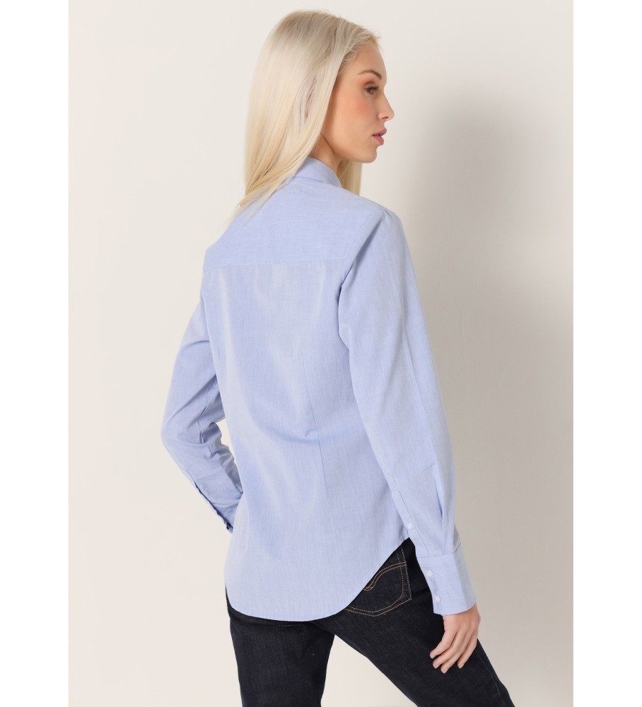 Camisa de manga comprida Victorio & Lucchino, V&L, com estrutura fil-a-fil, azul.