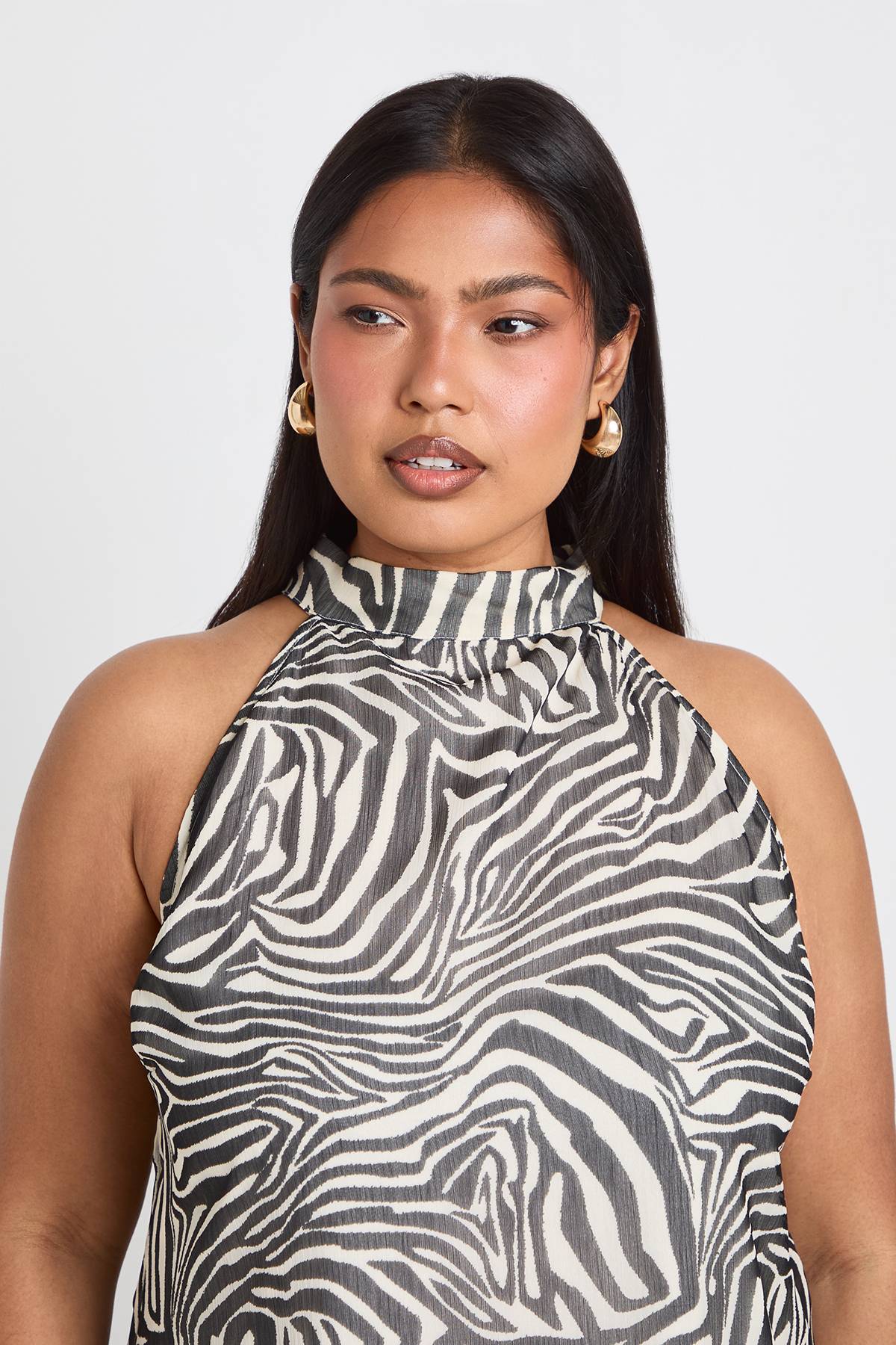 boohoo Haut Grande Taille En Mousseline Imprimé Zèbre Asymétrique Long