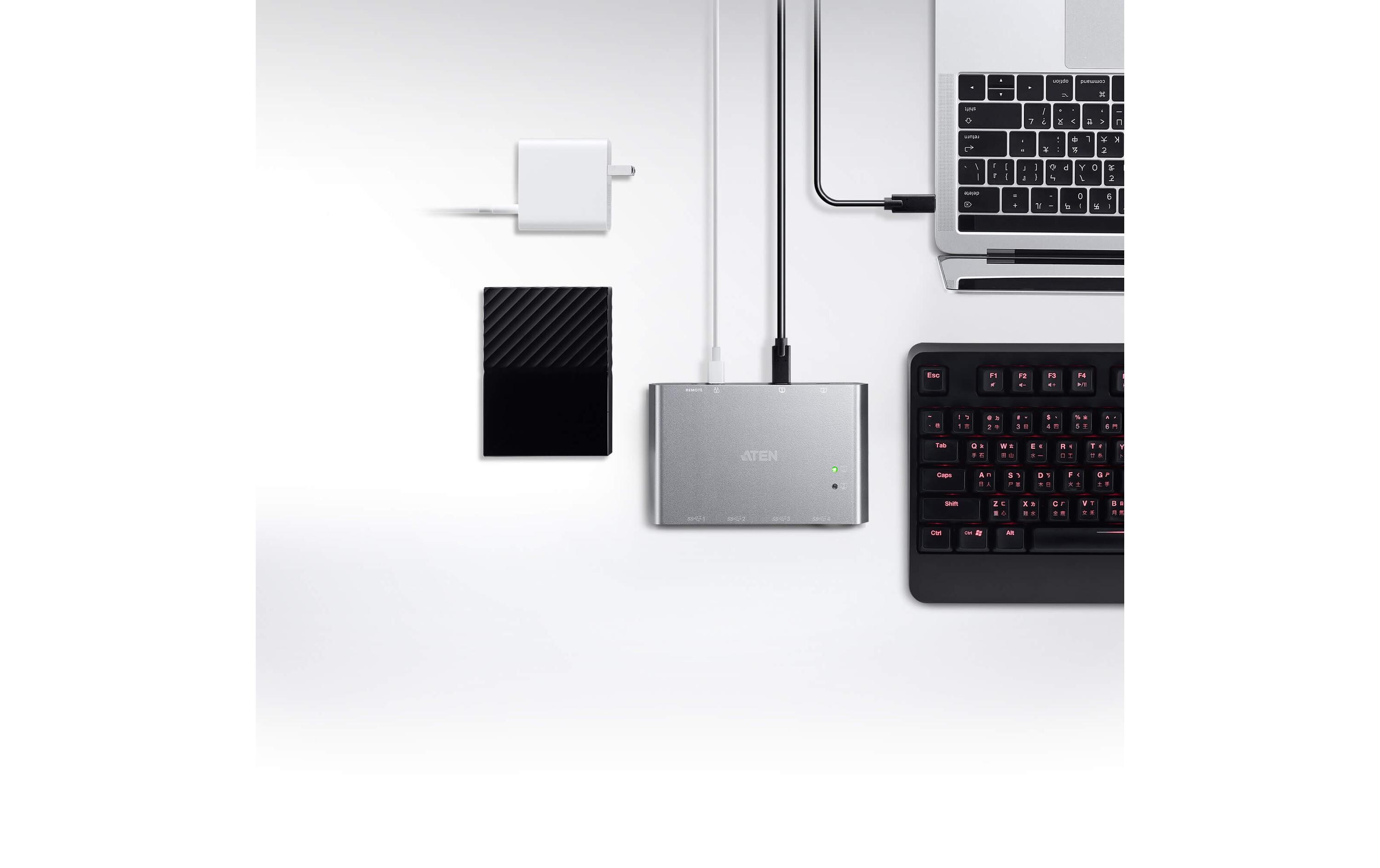 US3342 Sharing Switch<br>2-Port USB-C Gen 2 Sharing Switch mit Stromdurchgang