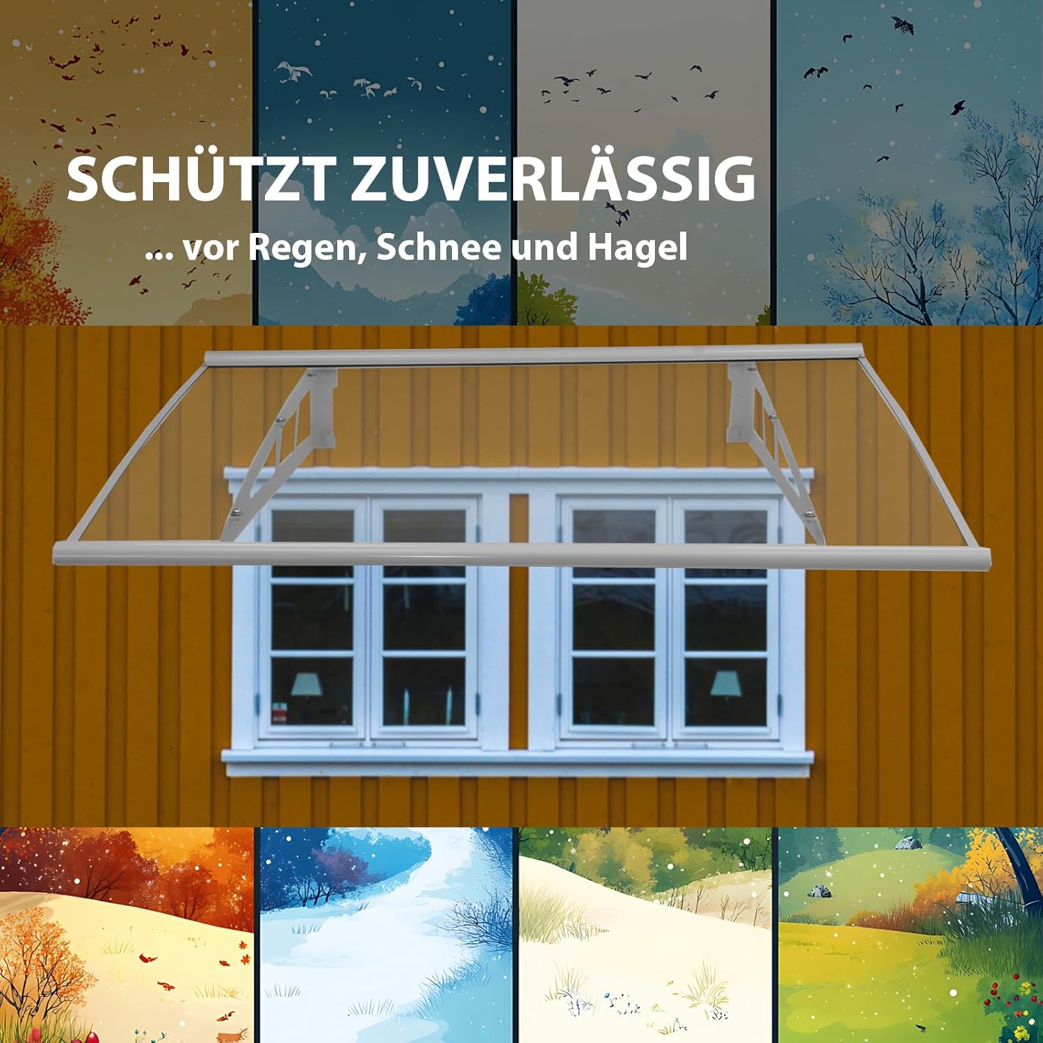TRUTZHOLM Vordach für Haustür aus Aluminium und Polycarbonat 115 x 100 cm Haustürvordach Pultvordach Türdach Türvordach Haustür Dach