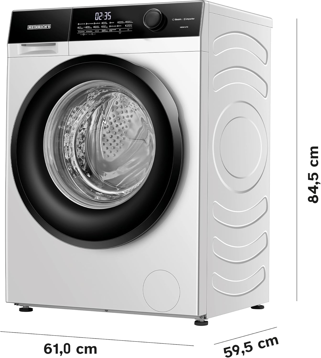 HEINRICHS Waschmaschine, Steam-Funktion, 10kg Mega Kapazität, 15 Programme, 1400 U/min., Aqua-Stop, LED-Display, Endzeitvorwahl, mit Kindersicherung, langlebiger und leiser Inverter Motor,Weiß