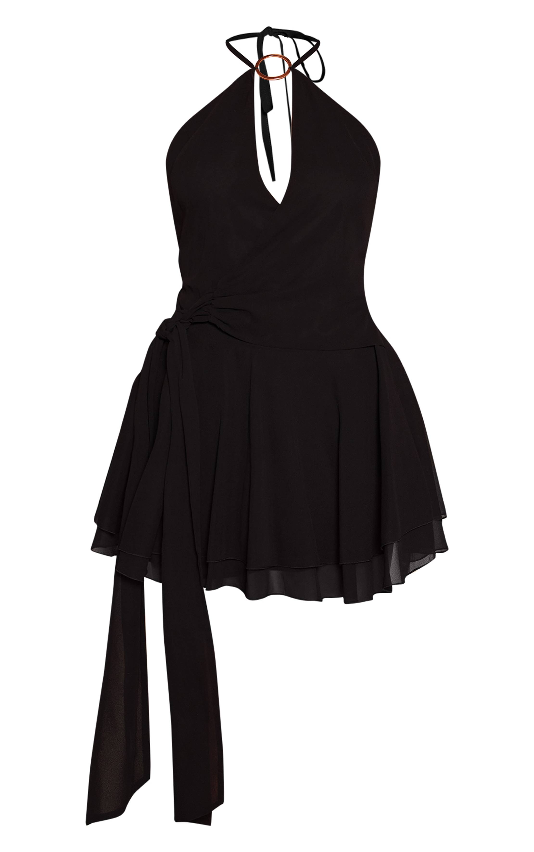 Noir Robe En Mousseline Avec Détail Anneau