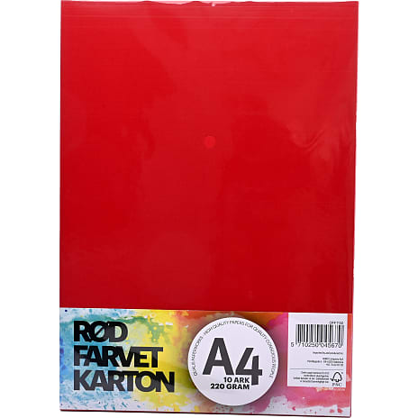 Farvet karton A4 10 ark - rød