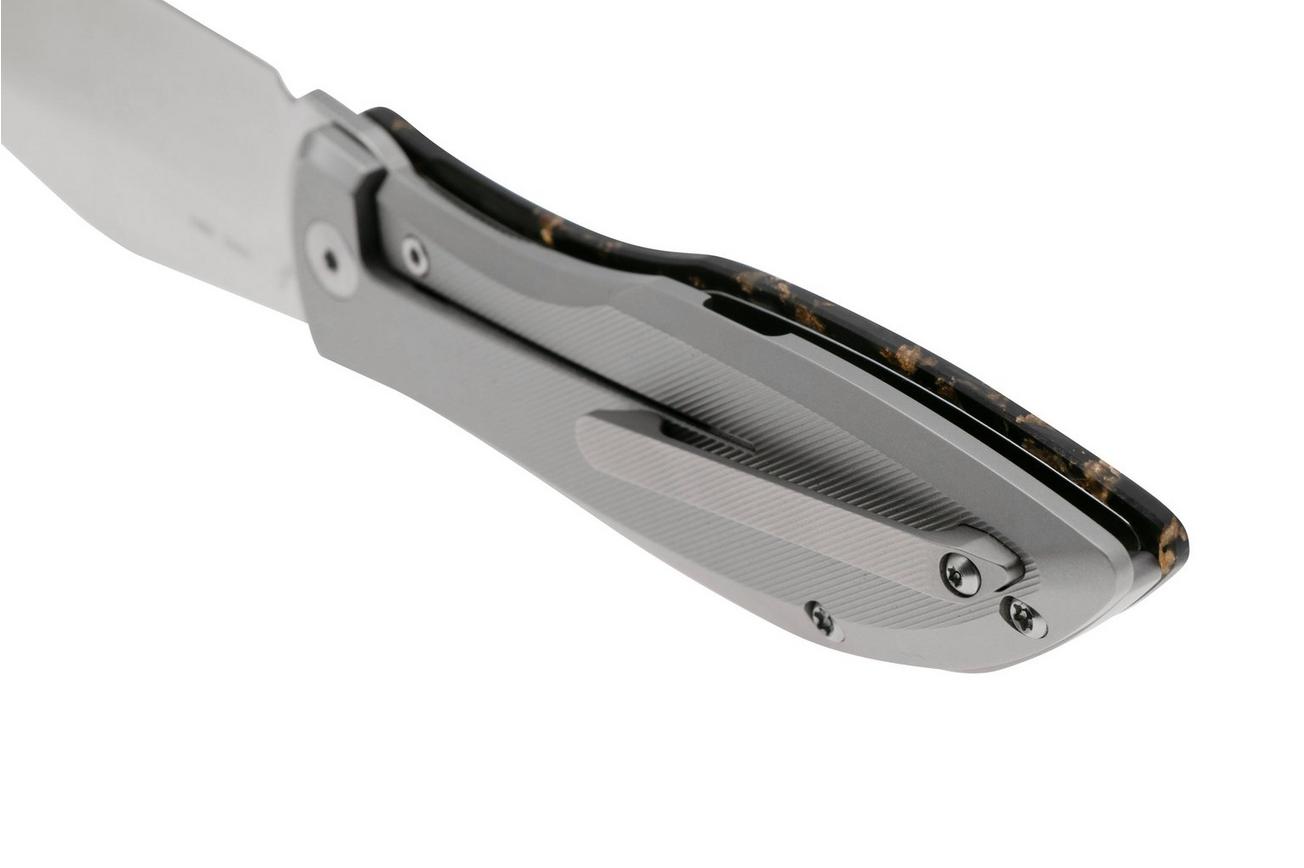 Artisan Cutlery Weyden 1859G-GCF, Sand Polished S90V, Titanium/Gold Flake Carbon Fiber zakmes, Nick Rogers design