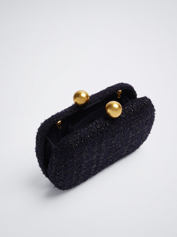 Clutch de festa em tweed - Azul marinho