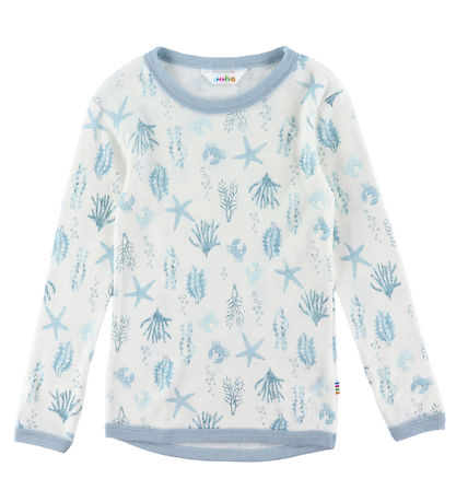 Joha Bluse - Wolle - Hellblau m. Print