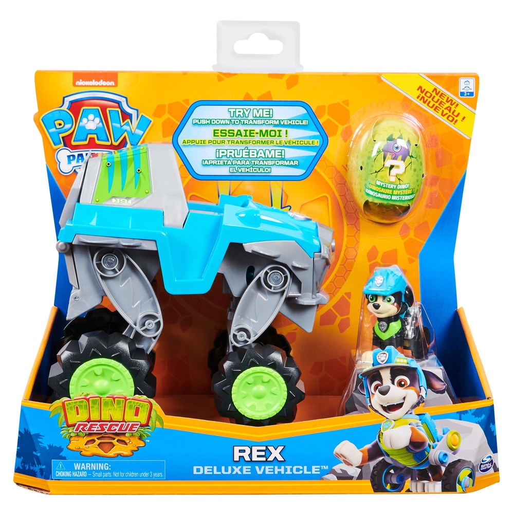 PAW Patrol Dino Rescue Rex' verwandelbares Fahrzeug mit geheimnisvoller Dinosaurierfigur