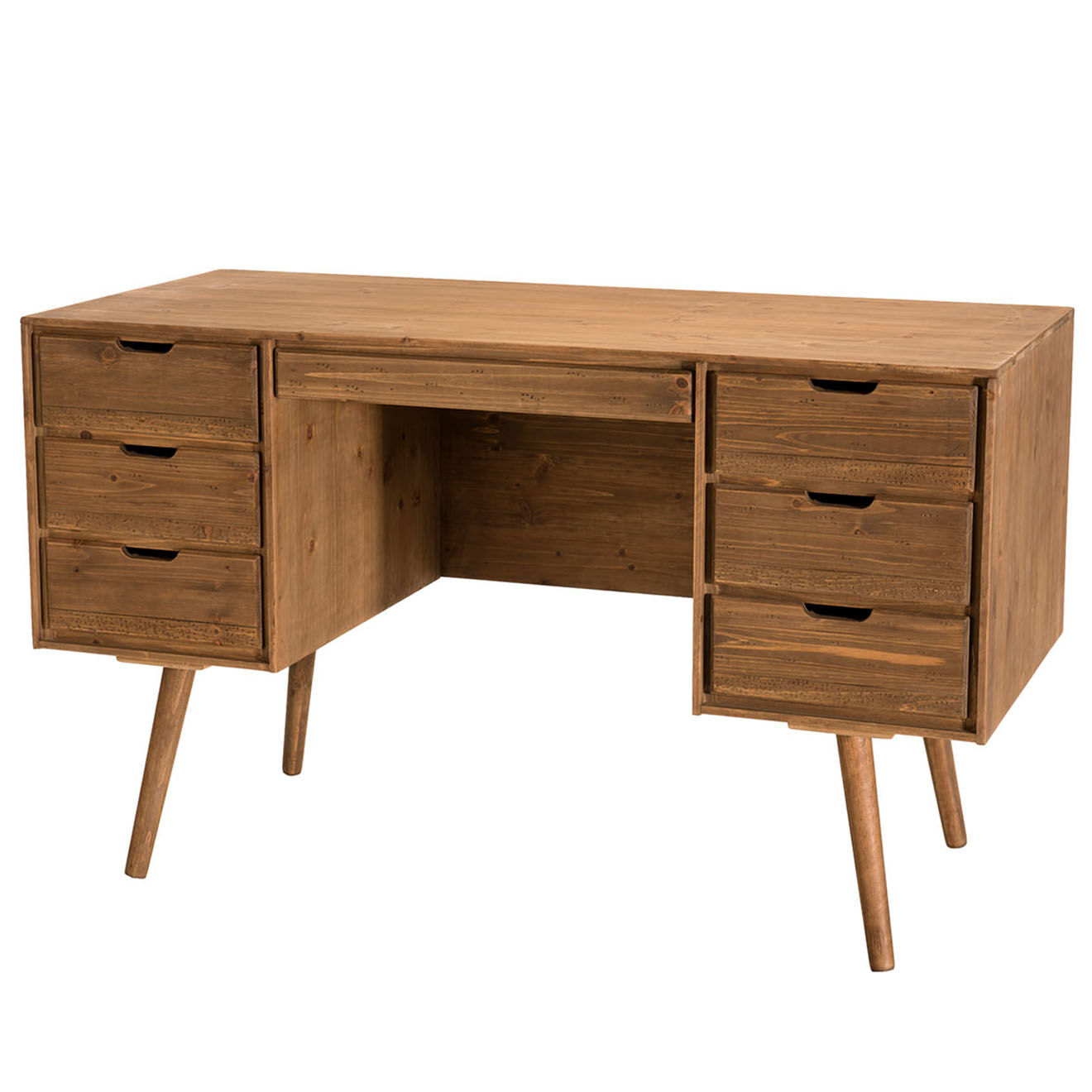 Macabane Bureau scandinave bois 6 tiroirs sapin andy bois - 128x57x77 cm