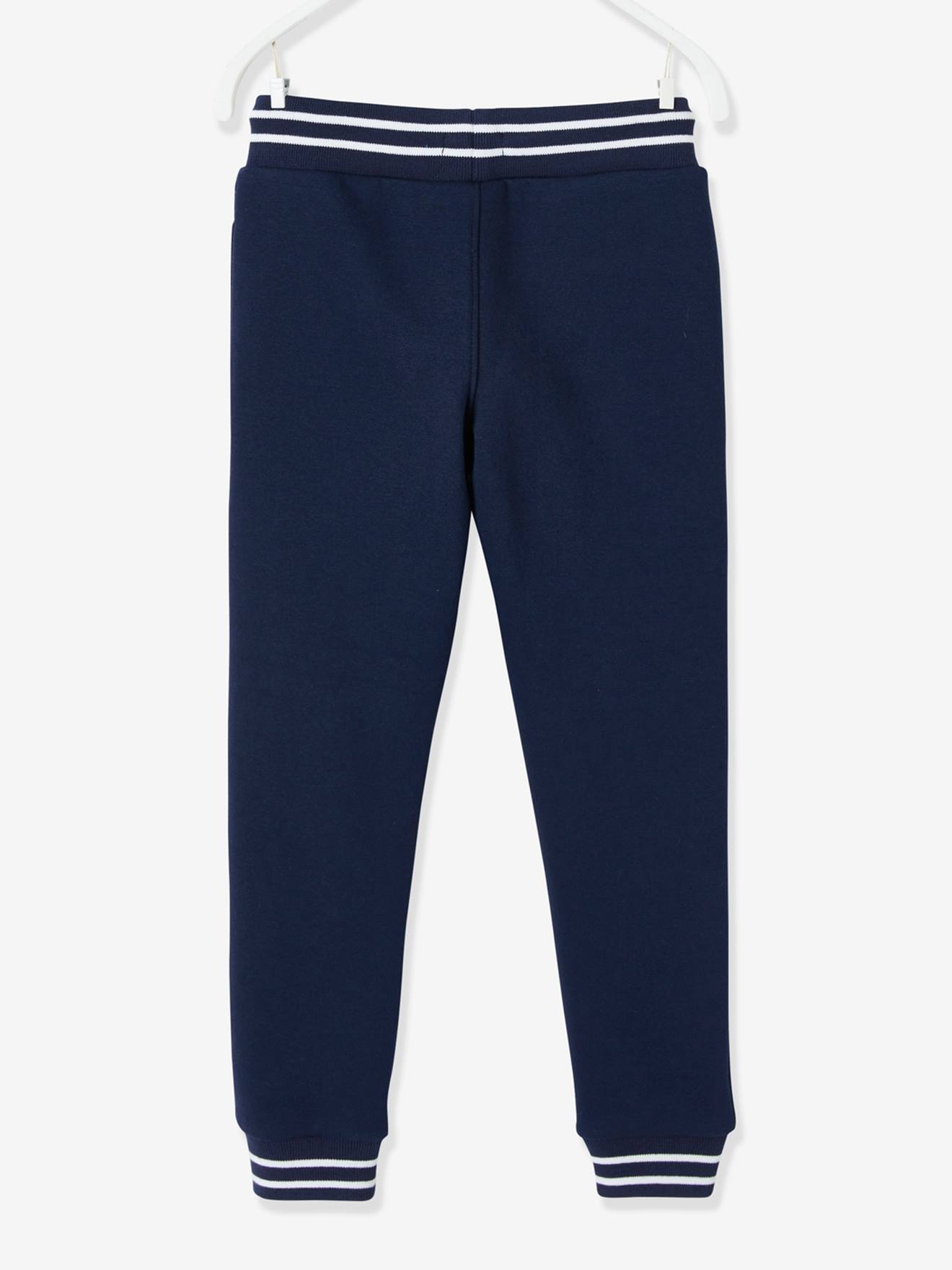 Calças de fato de treino lisas em lã polar azul-escura para meninos com estampas.