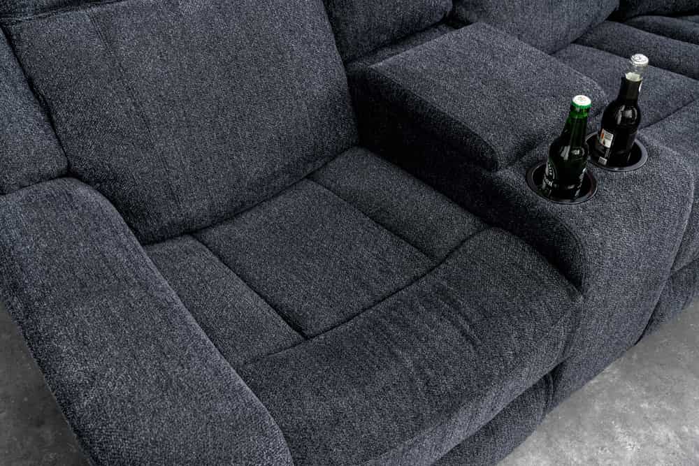 Exklusiver 5er Kinosessel HOLLYWOOD dunkelgrau Strukturstoff Getränkehalter Stauraum