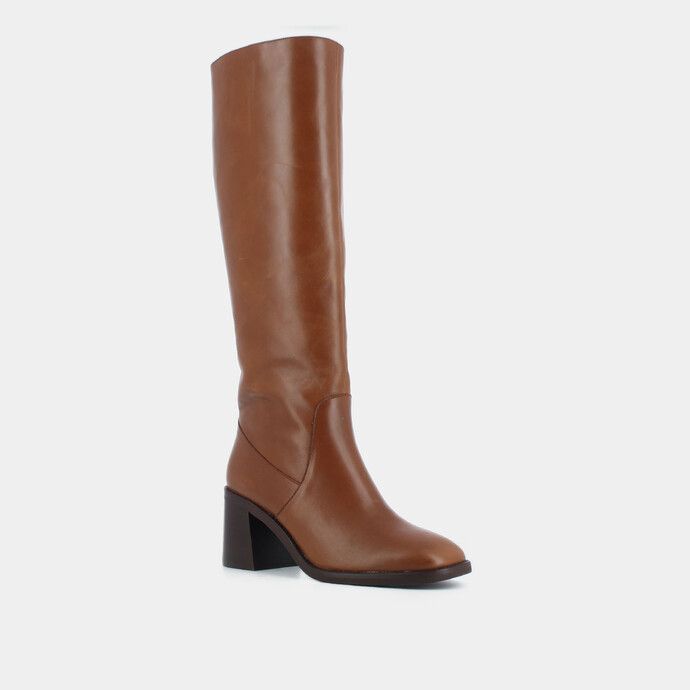 Bottes à talon  en cuir cognac