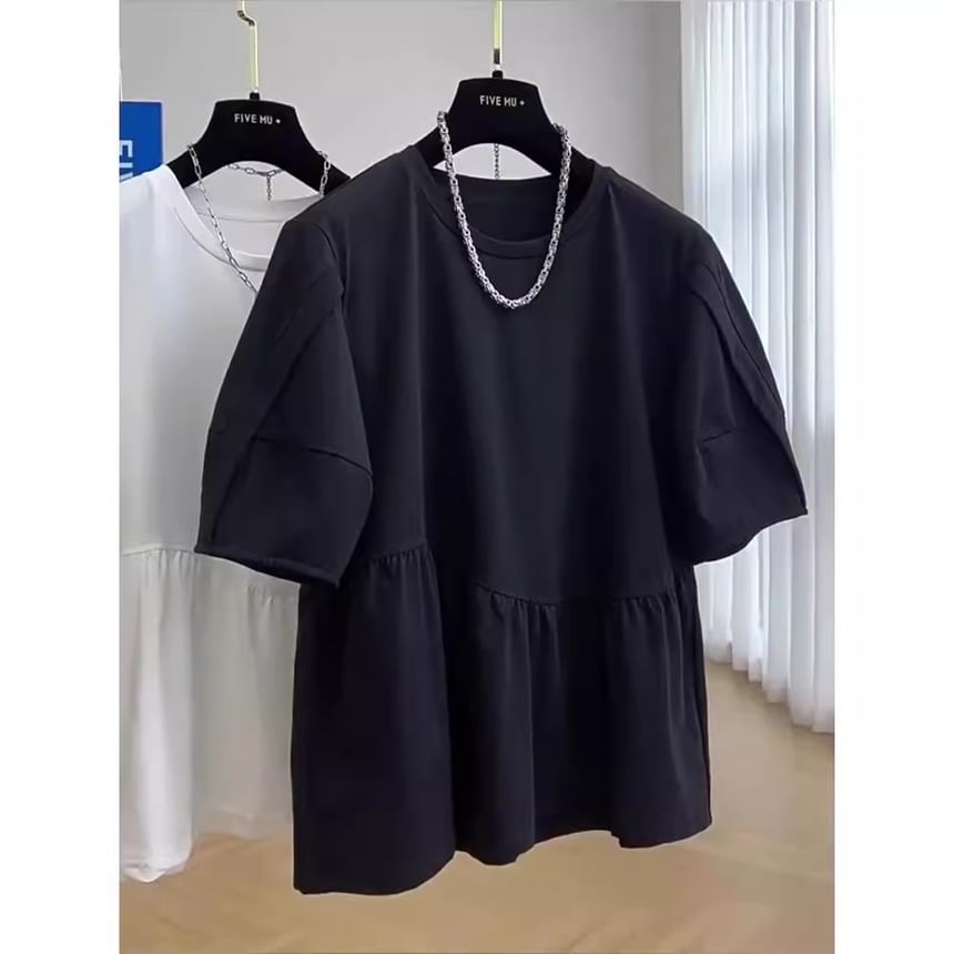 fluffush - T-shirt met ronde hals, elleboogmouwen en effen paneel