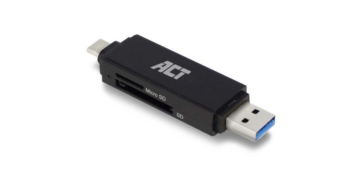 ACT ConnectivityUSB-C/USB-A kaartlezer, SD/micro SD  (Zwart)
