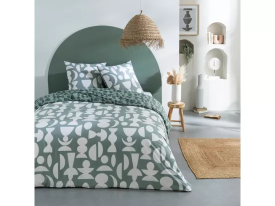 Parure de lit 2 personnes en coton 57 fils imprimé vert 240x220cm