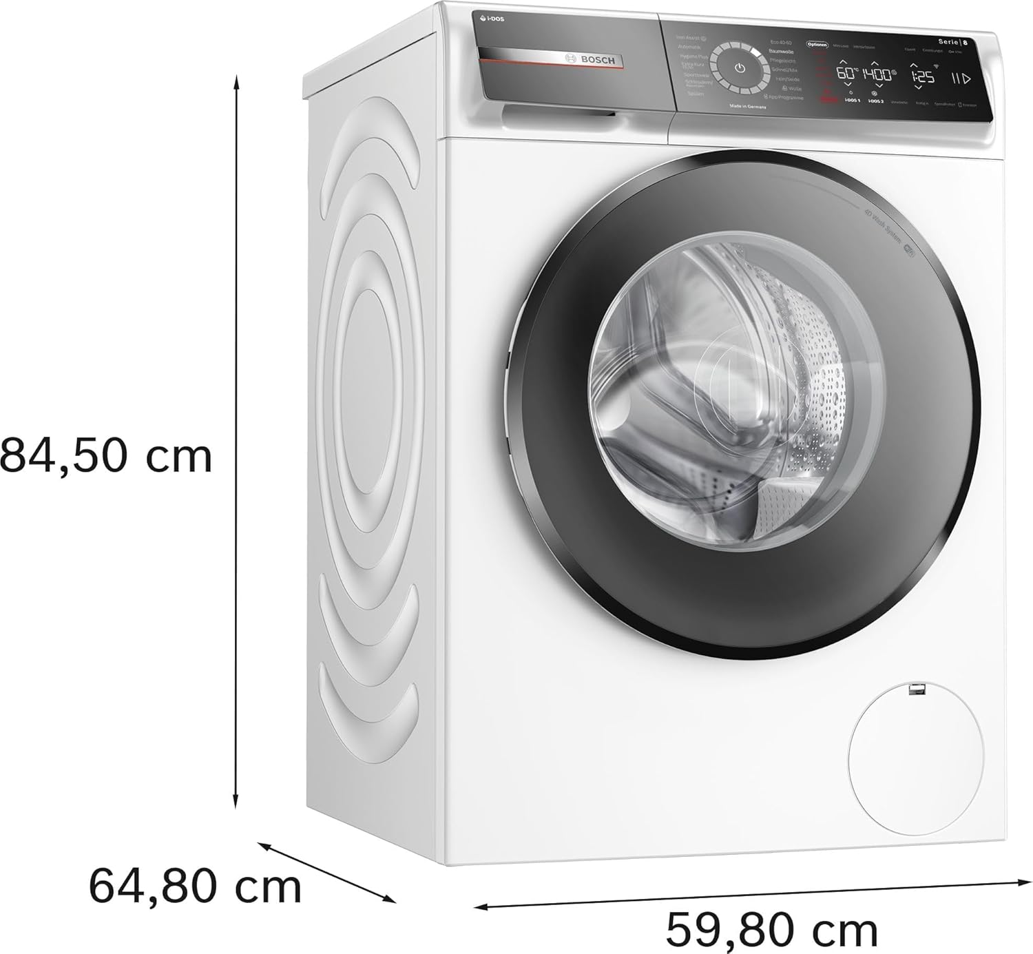 Bosch WGB244A40 Serie 8 Frontlader Waschmaschine 9 kg, 1400 UpM, Made in Germany, Speed Perfect, i-DOS mit Waschmittelscan, Iron Assist - reduziert Knitterfalten, Mini Load, Home Connect, Weiß