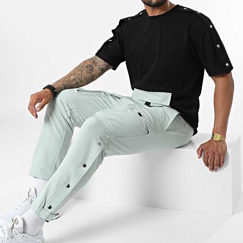 Ensemble Tee Shirt Pantalon Cargo F22-907T Noir Vert Clair