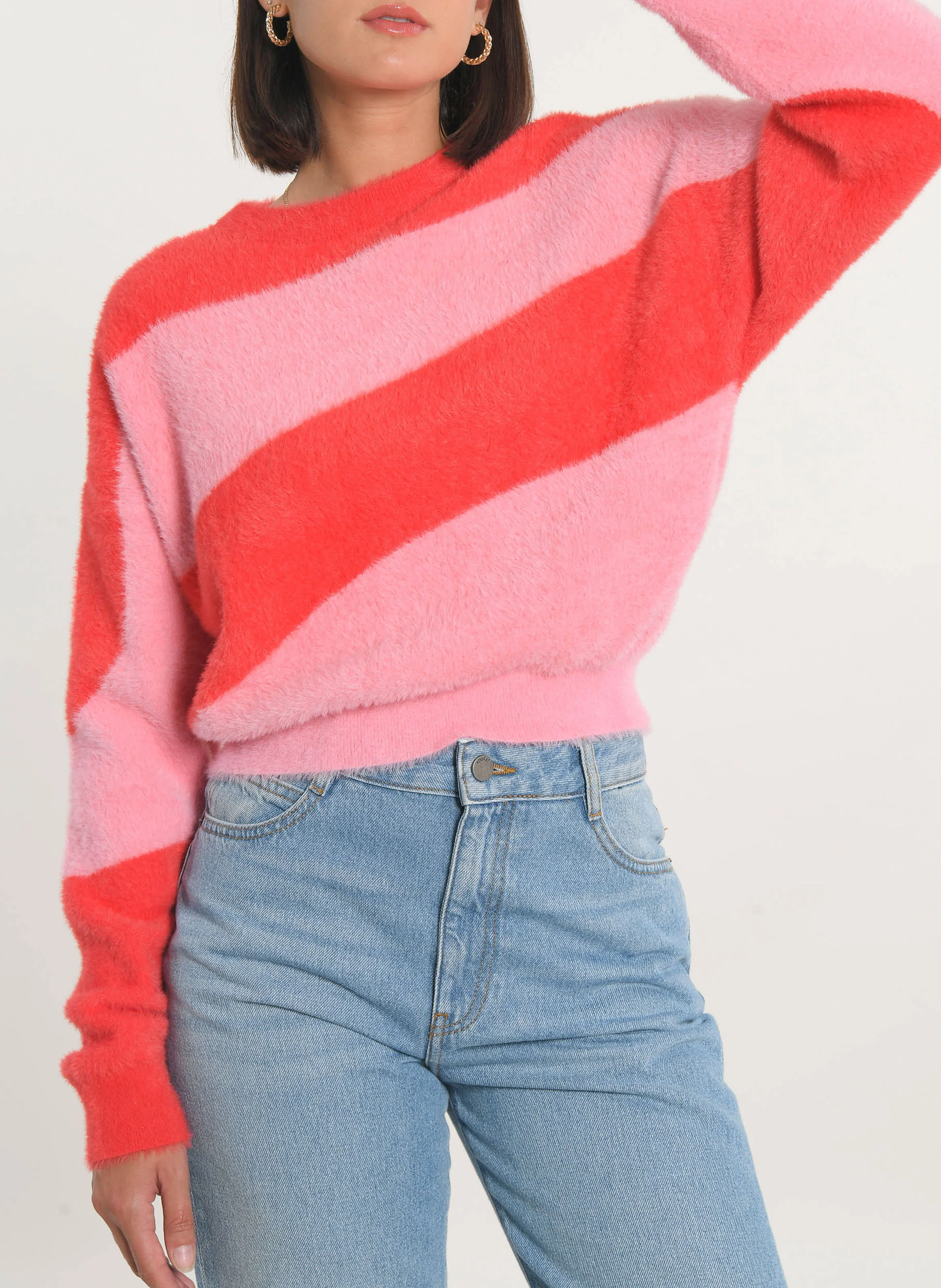 MYLO - Pull col rond à rayures | Rose