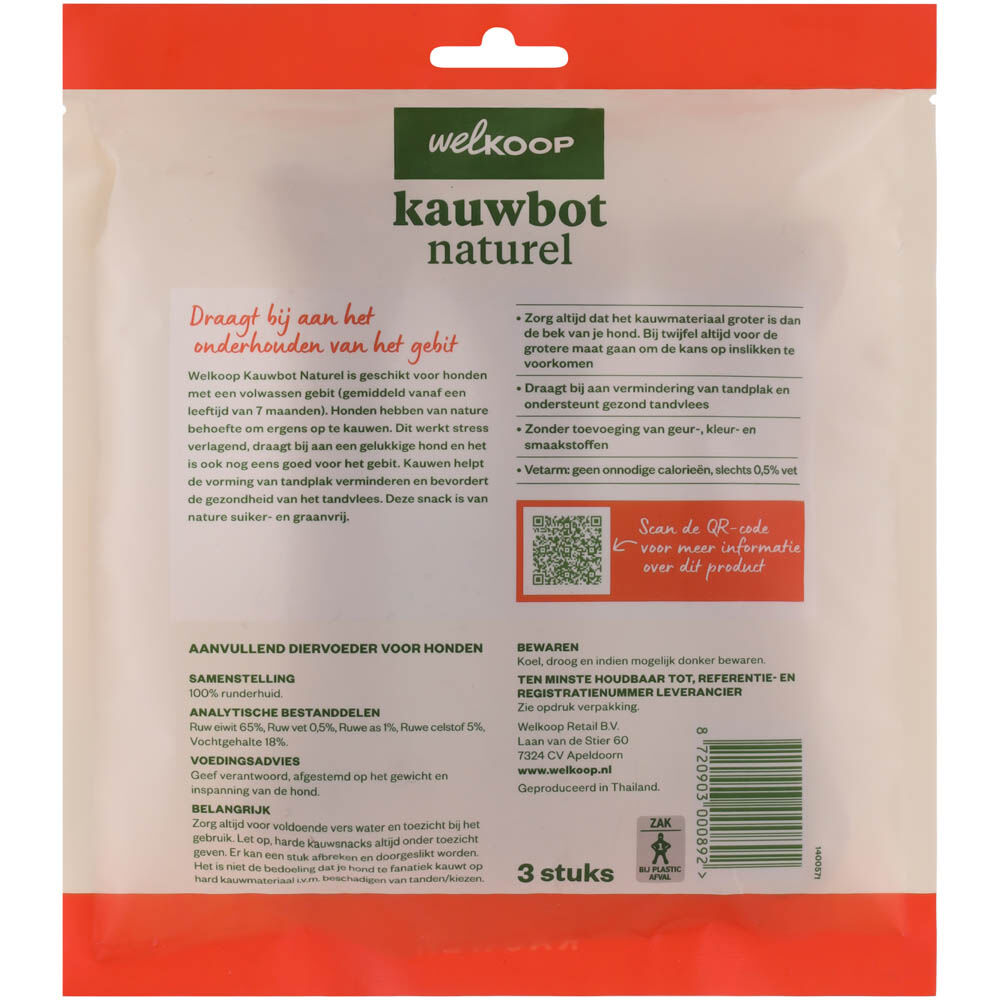 Welkoop - Kauwbot - Naturel - 3 Stuks - rund - S