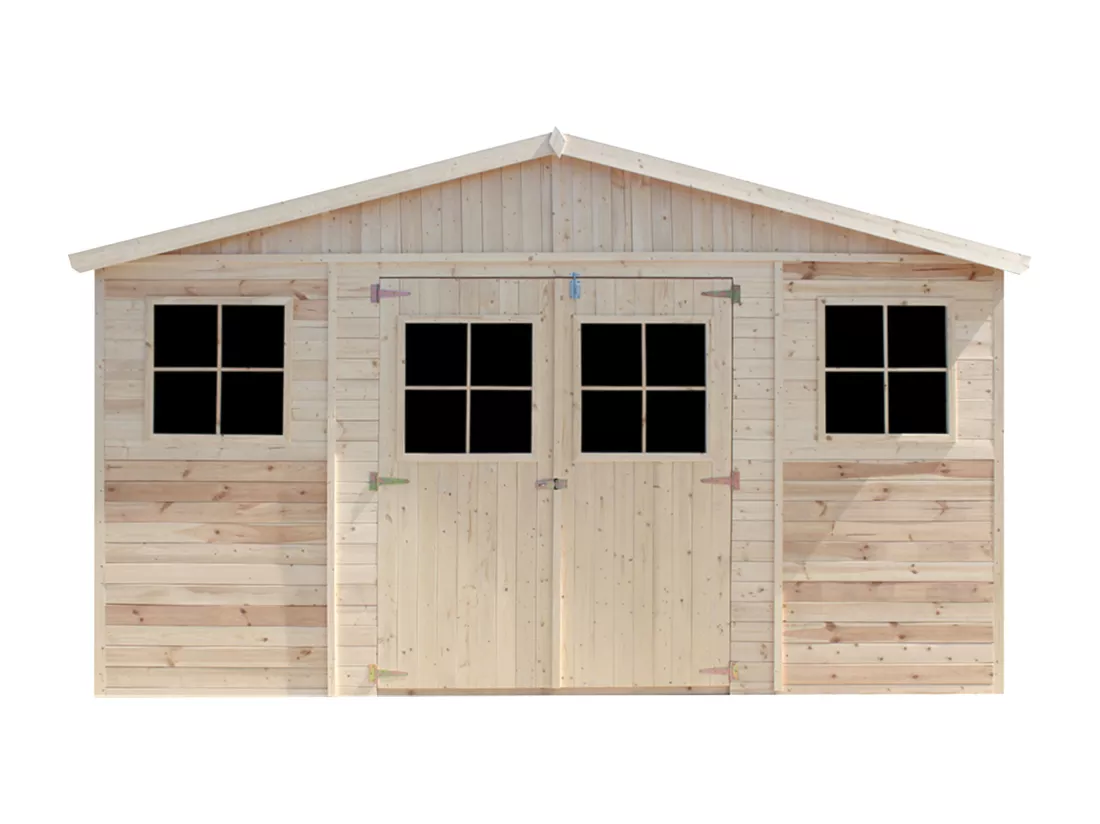 Abri de jardin en bois LES PLANCHERS IMPRÉGNÉ- H246x418x220 cm/8 m²- TIMBELA M332+M332G
