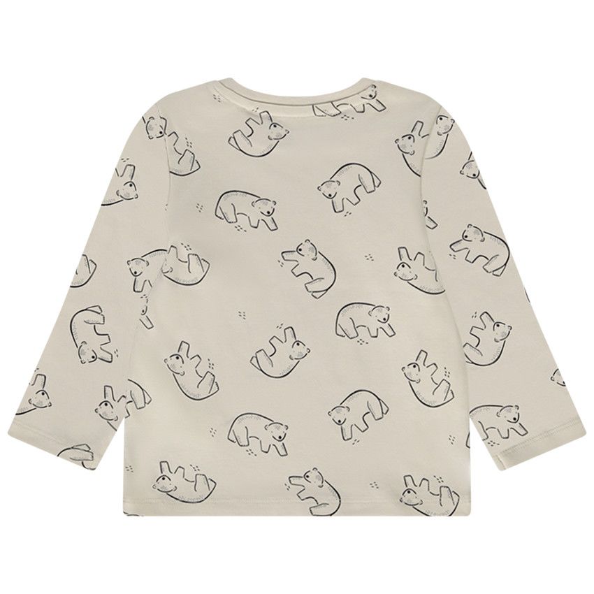 T-shirt manches longues en coton imprimé ours pour bébé garçon - Ecru