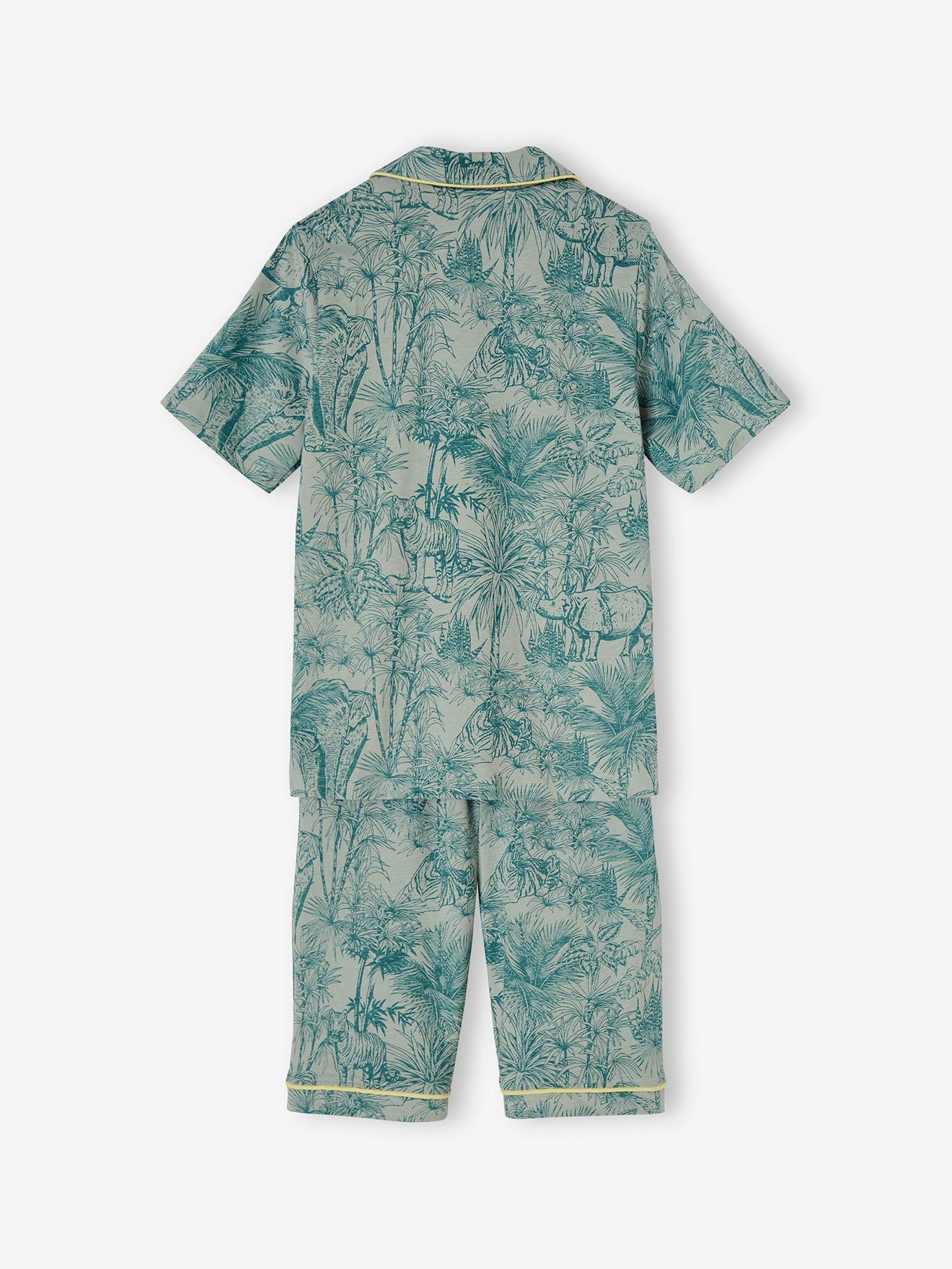 Pijama com estampa de selva e shorts para meninos, verde salgueiro
