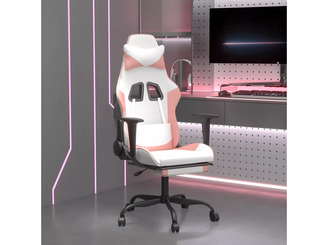Chaise de jeu avec repose-pied Blanc et rose Similicuir
