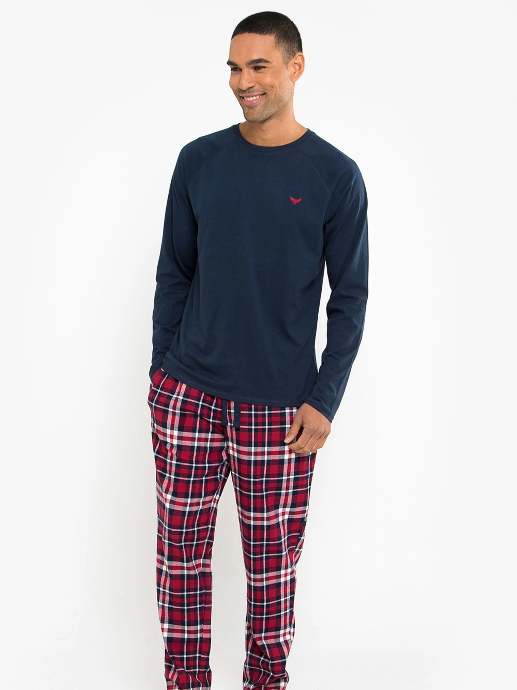 Donkerblauw - Threadbare - Pyjamaset van gemengde stoffen met lange mouwen