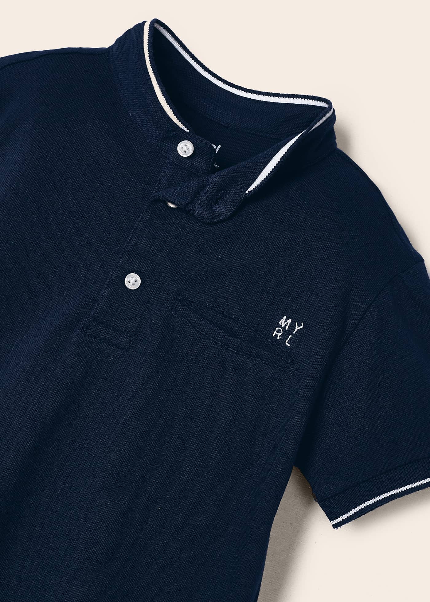 Camisa polo de manga curta com gola mandarim em algodão para meninos